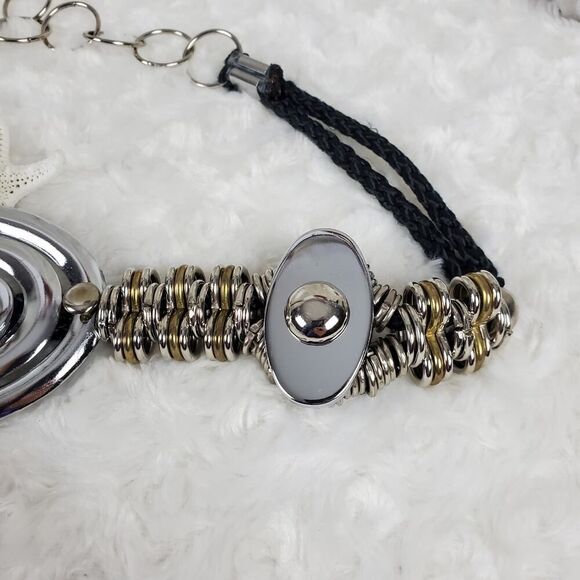 Chunky Metal Disc Link Necklace Silver Black - Picture 4 of 10